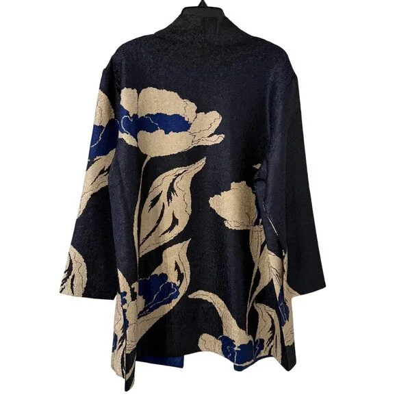 Chicos Travelers Reversible Open Front Jacket With Floral/Solid Design Size 16/1 - Picture 8 of 12